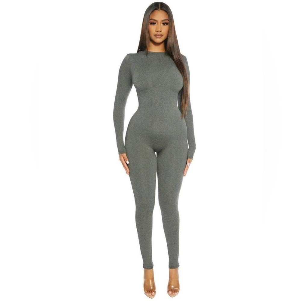 Naked Wardrobe Gray Long Sleeve Jumpsuit